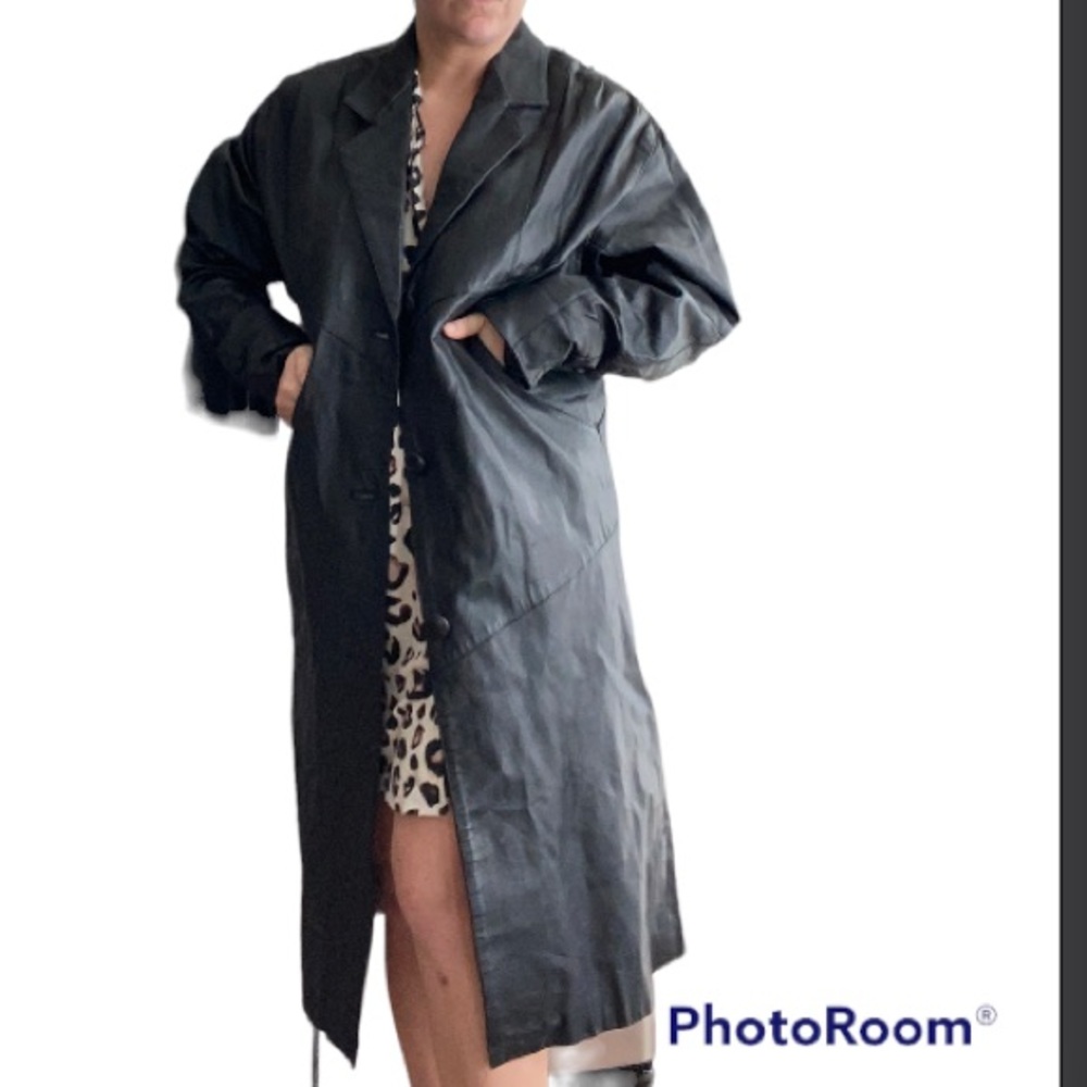 Leather oversized patchwork vintage long trenchcoat drop shoulders 80 90’s goth